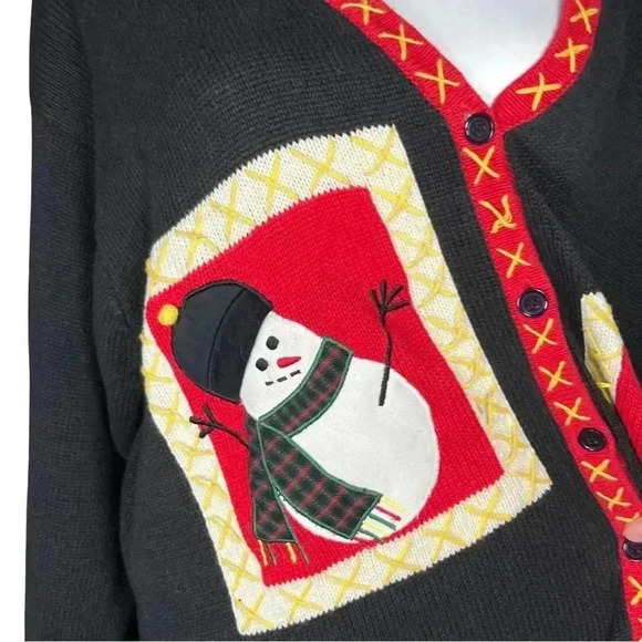 Vintage 90s Snowman Ugly Christmas Sweater Grandmacore Cardigan. L/XL Maximalist - Picture 7 of 8